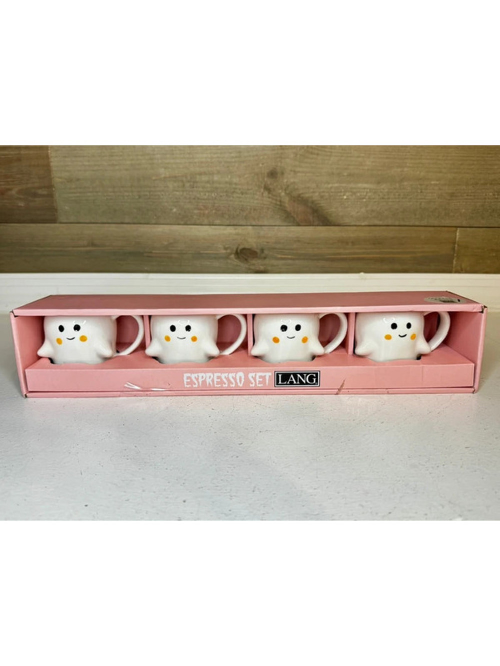 LANG Halloween Ghost Espresso Set - Set of 4 Mini Ghost Mugs - Pink Box